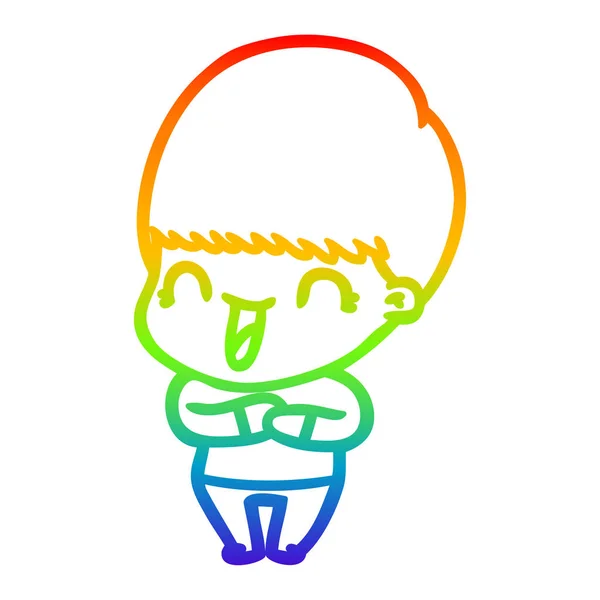 Regenboog gradiënt lijntekening gelukkig cartoon jongen — Stockvector