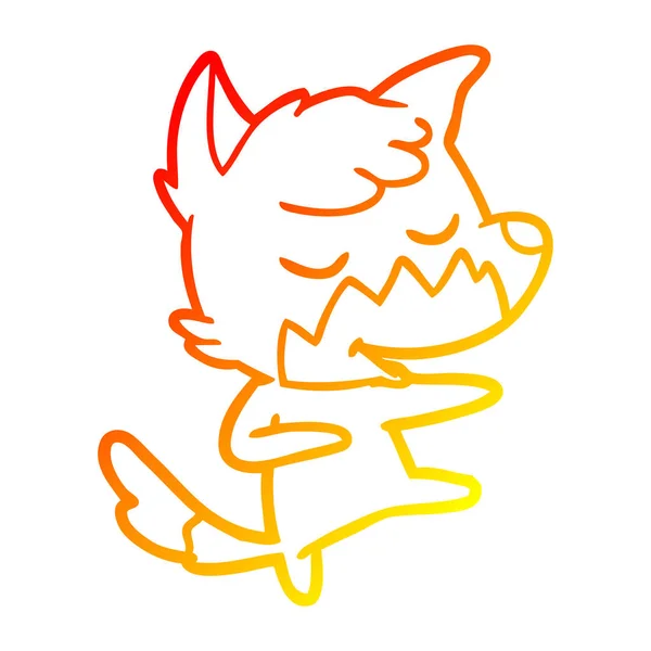 Warme kleurovergang lijntekening vriendelijke cartoon Fox dansen — Stockvector