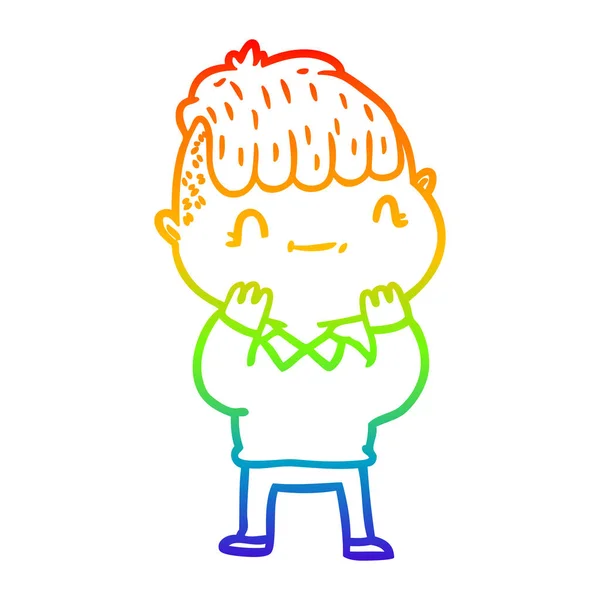 Rainbow gradient line drawing cartoon friendly boy — Stock Vector
