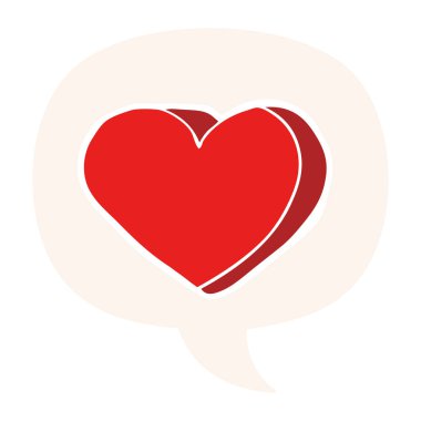 retro tarzında karikatür aşk kalp ve konuşma balonu