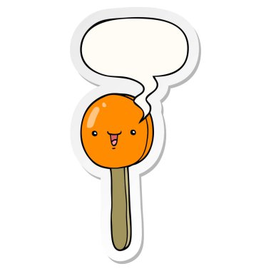 karikatür lolipop ve konuşma kabarcık etiket