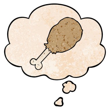 karikatür tavuk bacak ve grunge doku desen düşünce balonu