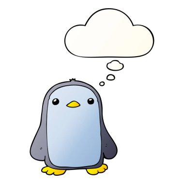 sevimli karikatür penguen ve pürüzsüz degrade tarzında kabarcık düşünce