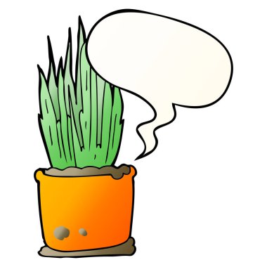 karikatür ev bitki ve konuşma balonu pürüzsüz degrade tarzında