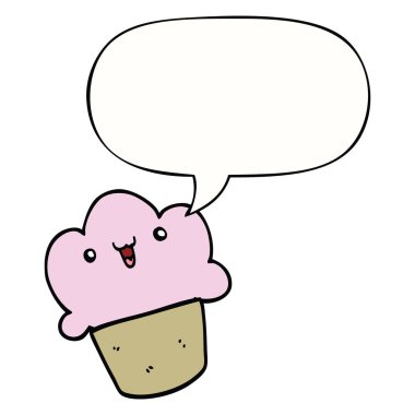karikatür cupcake ve yüz ve konuşma balonu
