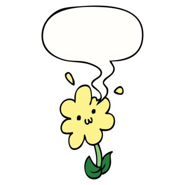 karikatür çiçek ve konuşma balonu