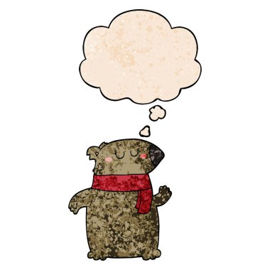 eşarp ve grunge doku pat düşünce balonu ile karikatür ayı