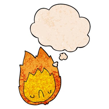 karikatür mutsuz alev ve grunge doku patte düşünce balonu