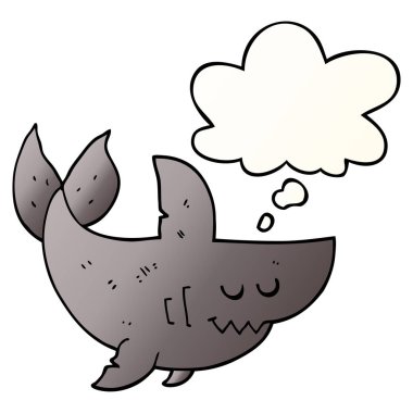 karikatür köpekbalığı ve pürüzsüz degrade tarzında kabarcık düşünce