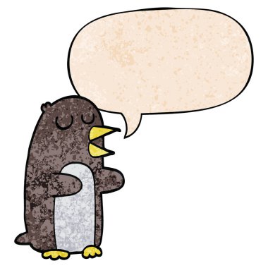 retro doku tarzında karikatür penguen ve konuşma balonu