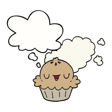 sevimli karikatür pasta ve düşünce balonu