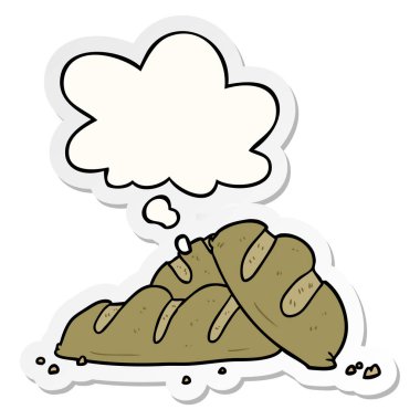 basılı bir etiket olarak ekmek ve düşünce balonu karikatür somun