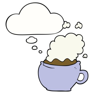 kahve karikatür sıcak fincan ve düşünce balonu