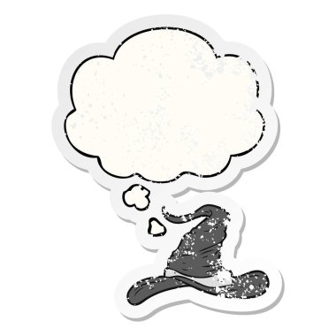 çizgi film sihirbazları şapka ve sıkıntılı yıpranmış stic olarak kabarcık düşünce