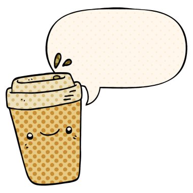 çizgi roman tarzında karikatür paket kahve ve konuşma balonu