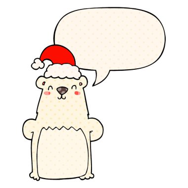 çizgi roman ayı çizgi roman bo noel şapka ve konuşma balonu giyen