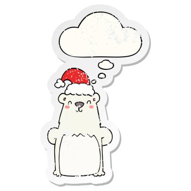 karikatür ayı noel şapkası giyen ve bir distr olarak kabarcık düşünce