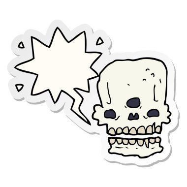 karikatür ürkütücü kafatası ve konuşma kabarcık etiket