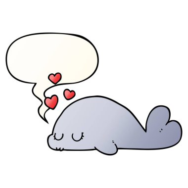 pürüzsüz degrade tarzında sevimli karikatür yunus ve konuşma balonu