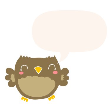 retro tarzı sevimli karikatür baykuş ve konuşma balonu