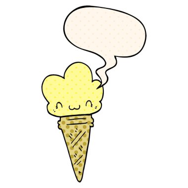 çizgi film dondurma ve çizgi roman tarzında yüz ve konuşma balonu