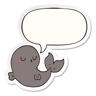 sevimli karikatür balina ve konuşma kabarcık etiket