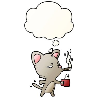 kahve ve puro ile karikatür kedi ve pürüzsüz g düşünce balonu
