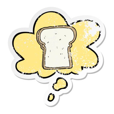 sıkıntılı bir yıpranmış s olarak ekmek karikatür dilim ve düşünce balonu