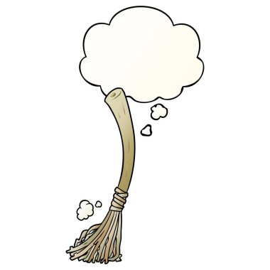 karikatür sihirli süpürge ve pürüzsüz degrade tarzında düşünce balonu
