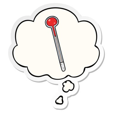 karikatür termometre ve baskılı bir etiket olarak düşünce balonu