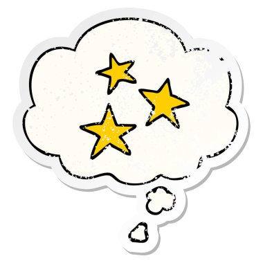 karikatür yıldız sembolleri ve sıkıntılı yıpranmış sti olarak düşünce balonu