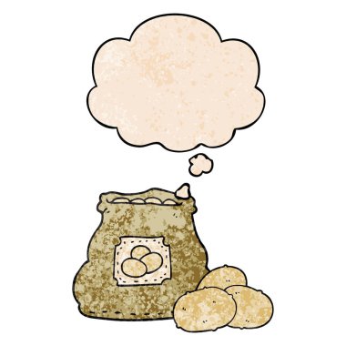 patates karikatür çanta ve grunge doku pat düşünce balonu