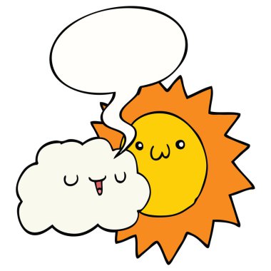karikatür güneş ve bulut ve konuşma balonu