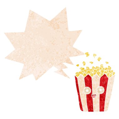 retro dokulu tarzda karikatür patlamış mısır ve konuşma balonu