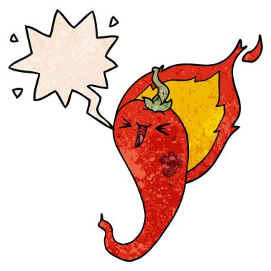 retro metin karikatür yanan acı biber ve konuşma balonu