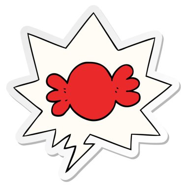 karikatür sarılmış şeker ve konuşma balonu etiket