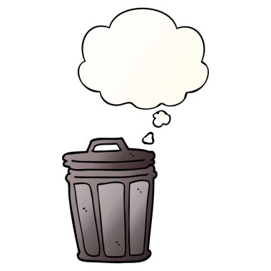 karikatür çöp kutusu ve pürüzsüz degrade tarzında kabarcık düşünce