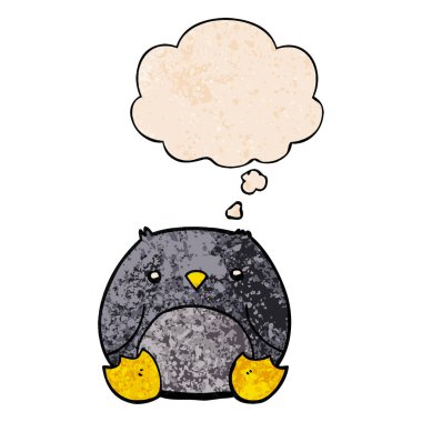 karikatür penguen ve grunge doku desen sty düşünce balonu