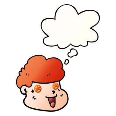 karikatür çocuk yüzü ve pürüzsüz degrade tarzında kabarcık düşünce