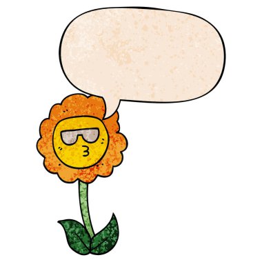 retro doku tarzında karikatür çiçek ve konuşma balonu