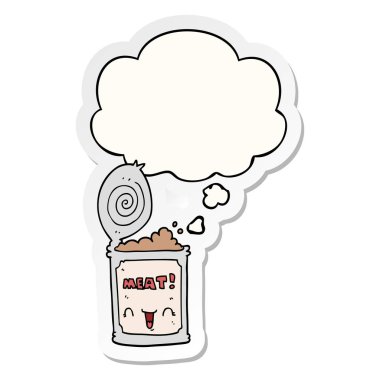 karikatür konserve et ve baskılı bir etiket olarak kabarcık düşünce