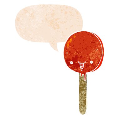 retro dokulu tarzı karikatür şeker lolipop ve konuşma balonu
