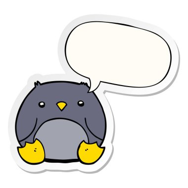 karikatür penguen ve konuşma kabarcık etiket