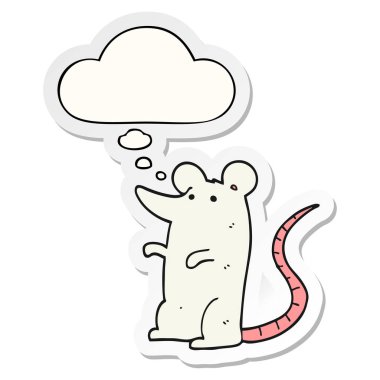 karikatür sıçan ve baskılı bir etiket olarak kabarcık düşünce