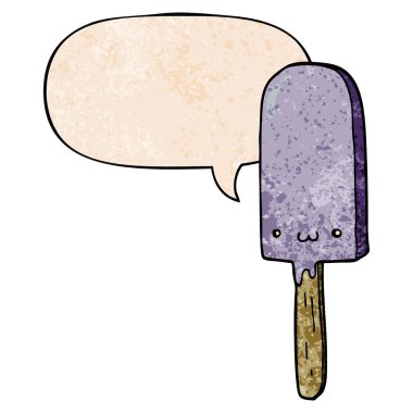 retro doku tarzında karikatür buz lolly ve konuşma balonu