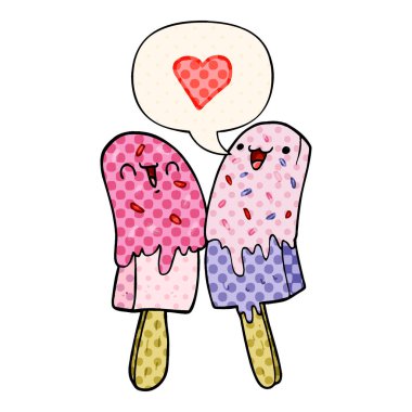 çizgi roman tarzında aşk ve konuşma balonu karikatür buz lolly
