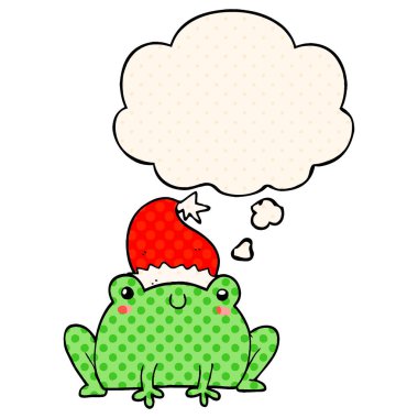sevimli karikatür noel kurbağa ve çizgi roman sty düşünce balonu