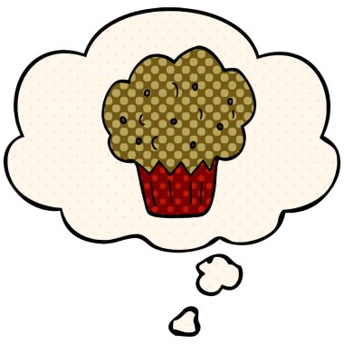 çizgi roman tarzında karikatür muffin ve düşünce balonu