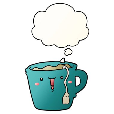 sevimli karikatür kahve fincanı ve pürüzsüz degrade st düşünce balonu