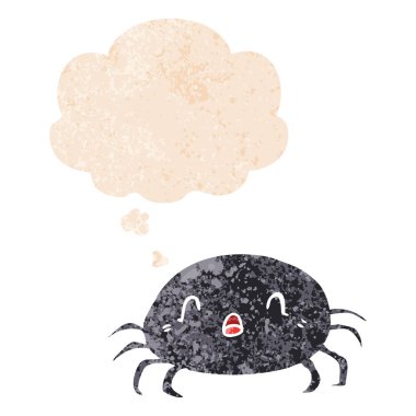 karikatür örümcek ve retro dokulu tarzında düşünce balonu